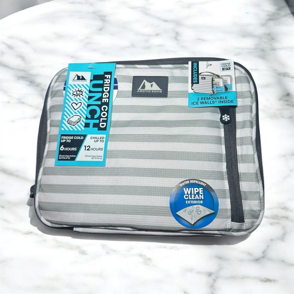 NWT Arctic Zone‎ Gray & White Fridge Cold Lunch Travel Bag - Picture 3 of 5